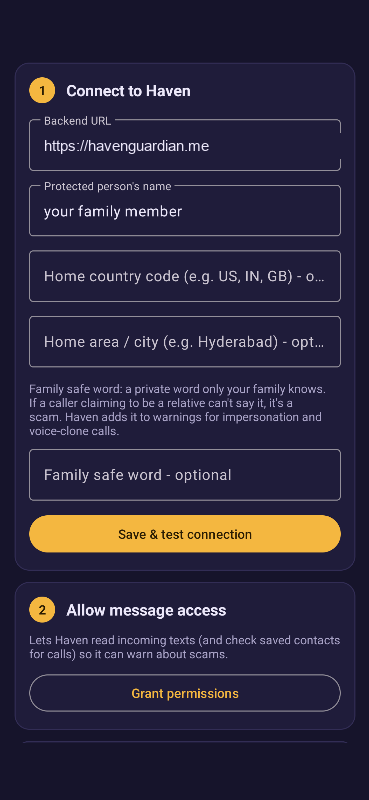 Haven Android setup